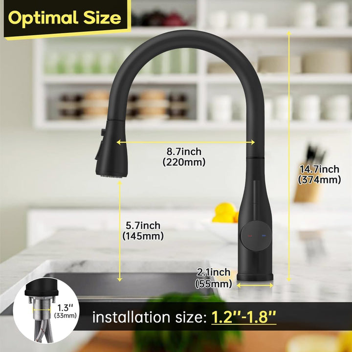 Wasserhahn Küche Schwarz, YUANNY Küchenarmatur mit Brause Ausziehbar, Armatur Küche 3 Modus Spültisc