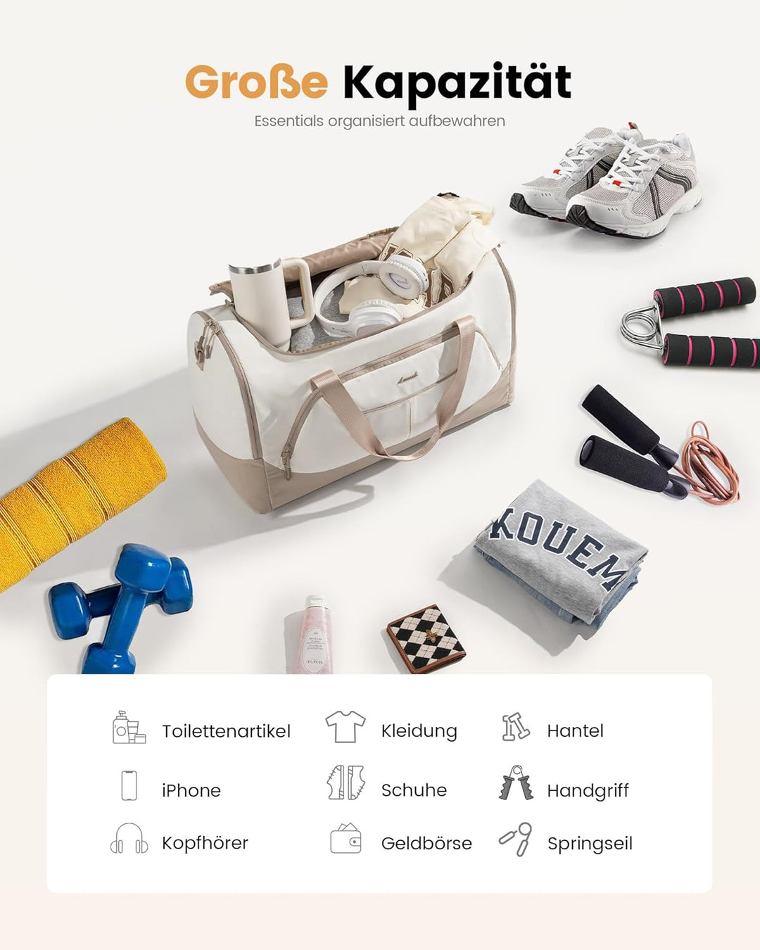 LOVEVOOK Sporttasche Damen 30L Reisetasche mit Schuhfach & Nassfach, Klein Gym Bag Schwimmtasche Sau