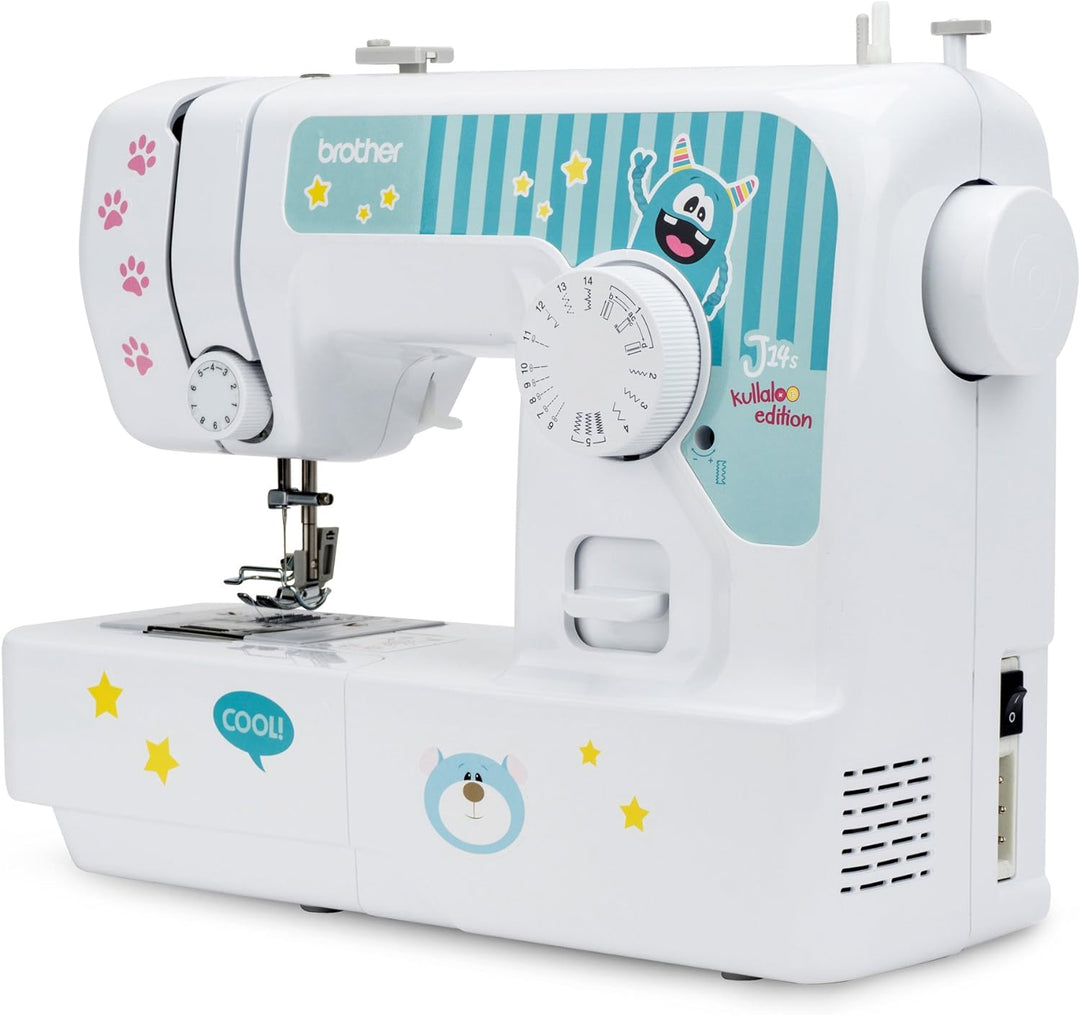 Brother J14s Kindernähmaschine kullaloo Edition inkl. Fingerschutz, Stickerbogen & Anfänger-Nähset K