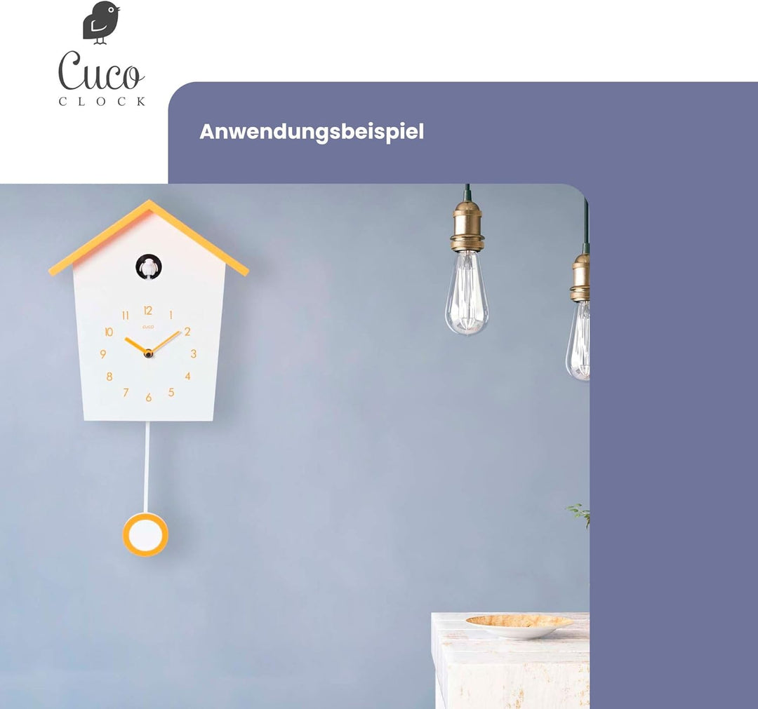 Cuco Clock Kuckucksuhr Landhaus mit Pende 46.5 × 27 × 7.8cm Weiss/ Orange, 46.5 × 27 × 7.8cm Weiss/