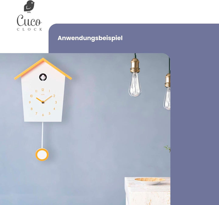 Cuco Clock Kuckucksuhr Landhaus mit Pende 46.5 × 27 × 7.8cm Weiss/ Orange, 46.5 × 27 × 7.8cm Weiss/