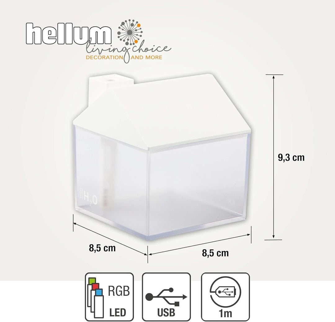 Hellum Luftbefeuchter dekorativ, tragbar in weiss, Diffuser in Form eines Haus 8,4x9,5cm gross, süss