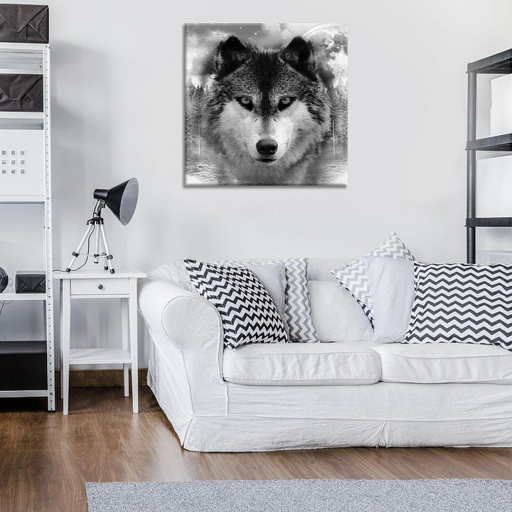 Forwall Bilder Wolf Tiere grau Wald Modern Schlafzimmer Wohnzimmer Canvas Leinwandbilder Wandbild Ku