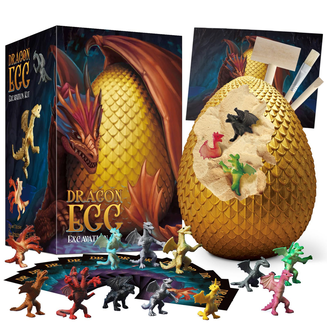 Eggbox Drachenei Ausgrabungsset, Drachenei ausgraben mit 12 verschiedenen Drachenspielzeugen mit Dra