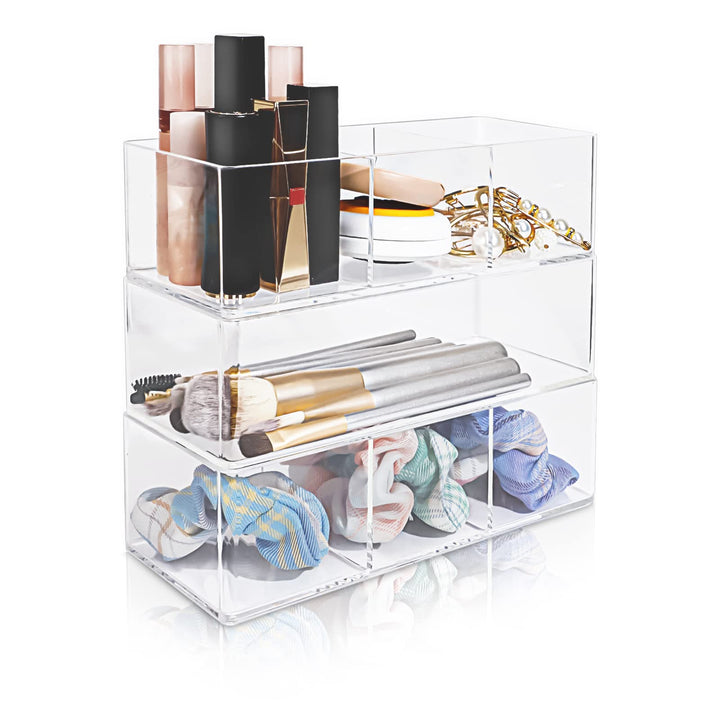 Kosmetik Organizer Set Make Up Organizer aus Acryl Schubladen Ordnungssystem mit 7 Fächern Stapelbar