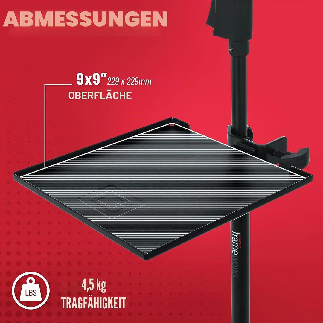 Gator Frameworks Zubehörablage für Mikrofonständer, 23 x 23 cm Fläche mit max. 4 kg Belastbarkeit, s