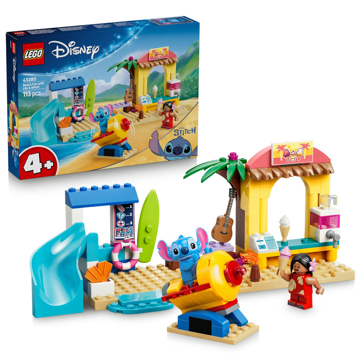 LEGO ǀ Disney Spass am Strand mit Lilo und Stitch Lernspielzeug mit 2 Läden, Raumschiff Fahrgeschäft