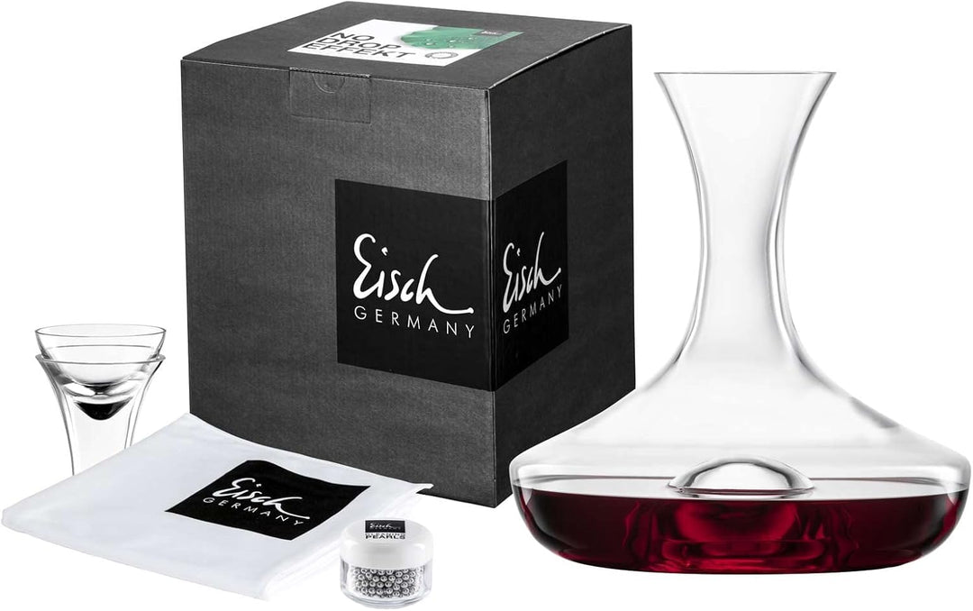 EISCH Wein Dekanter Set Together 0,75 l (4-tlg), handgefertigter Dekanter mit No Drop Effekt aus Kri