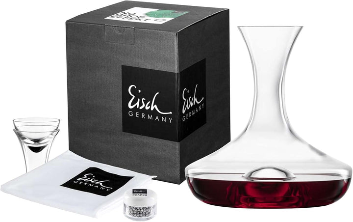 EISCH Wein Dekanter Set Together 0,75 l (4-tlg), handgefertigter Dekanter mit No Drop Effekt aus Kri