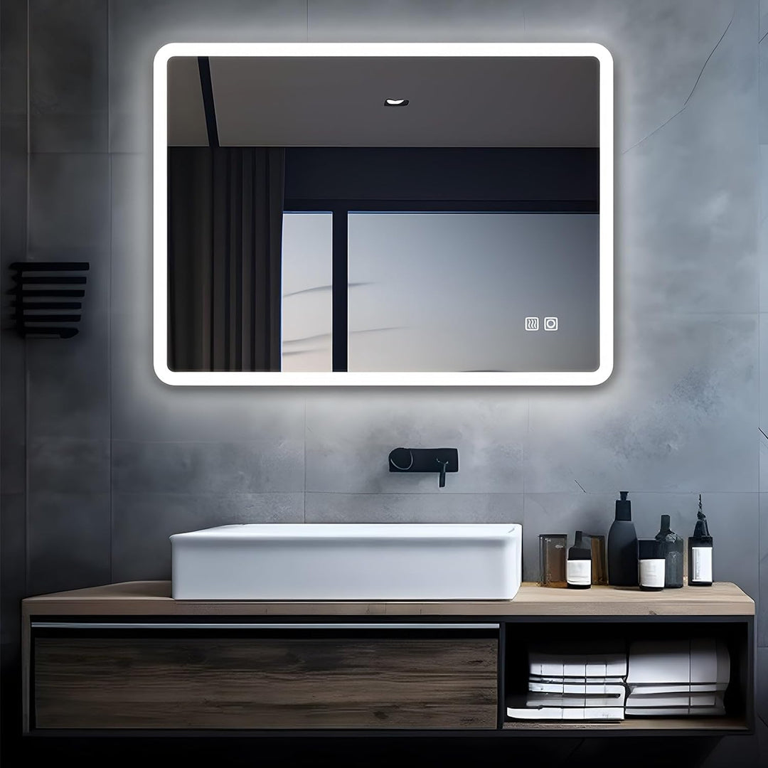 MIQU LED Badspiegel mit Beleuchtung 80x60 cm Badezimmerspiegel, Bad Gross Spiegel mit 2 Touch Dimmba