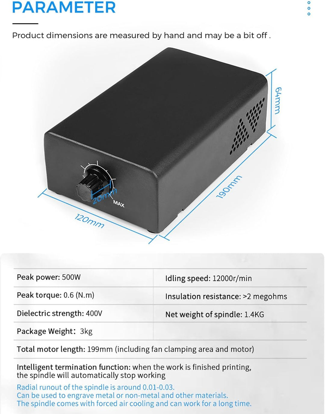Twotrees TTC450 TT450Pro 500W Spindel-Kit CNC 500W Spindelmotor-Kit Luftgekühlter BLDC-Motor 11000RP