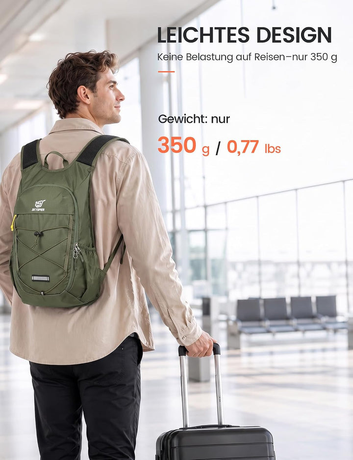 SKYSPER Faltbarer Rucksack 18L, Wanderrucksack Klein mit Brustgurt Grün, Grün