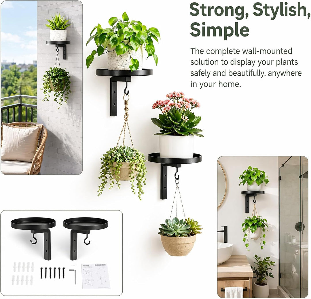 Wandbehang Pflanzenständer, 2 Stück Blumenständer Wandmontage Set Pflanzenregal aus Metall mit Haken