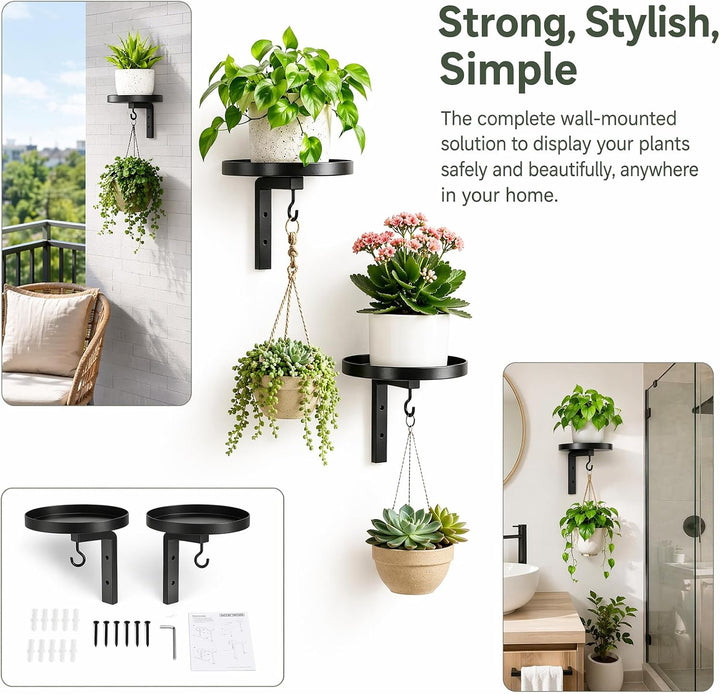 Wandbehang Pflanzenständer, 2 Stück Blumenständer Wandmontage Set Pflanzenregal aus Metall mit Haken