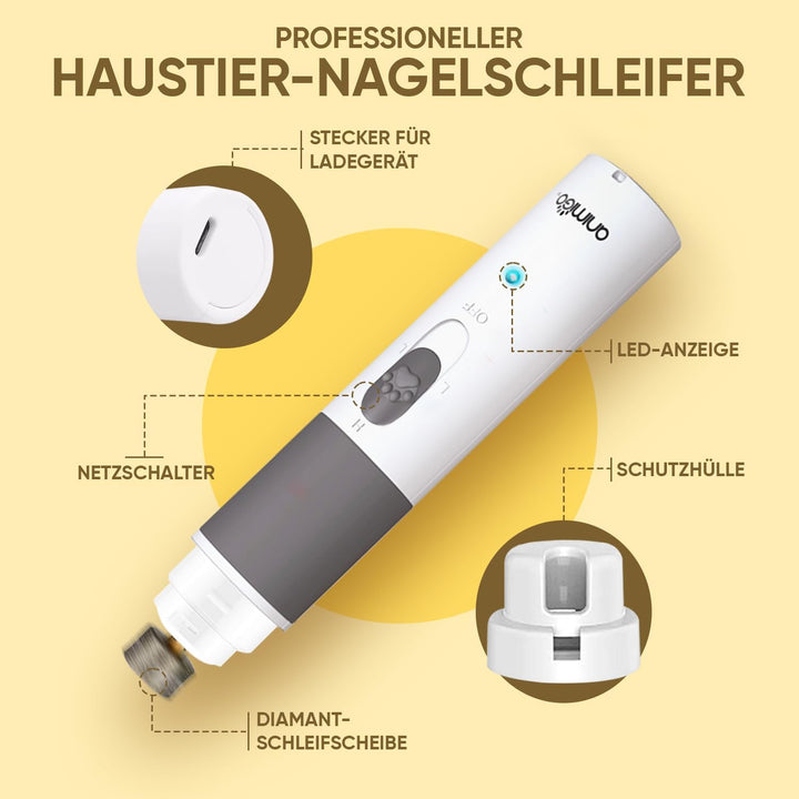animigo Krallenschleifer für Hunde & Katzen - Motor mit 2 Geschwindigkeiten & USB Anschluss - Sehr L