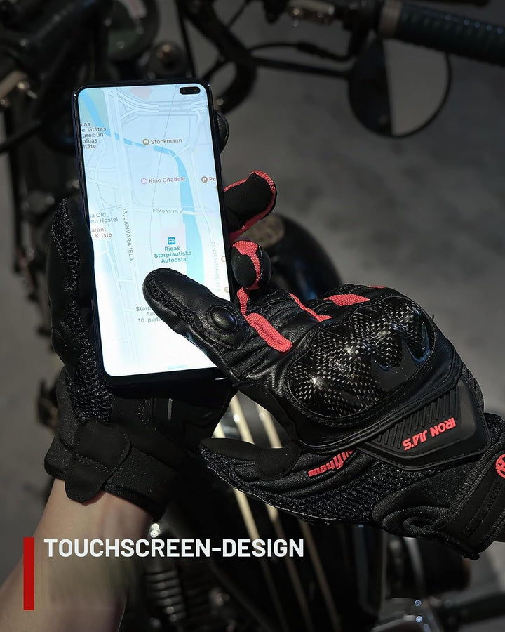 BORLENI Motorradhandschuhe Atmungsaktive Motorradhandschuhe Leder Vollfinger Knöchelschutzpolster To