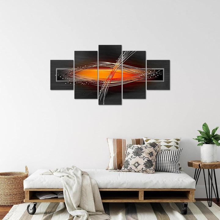 Runa Art Bild Wohnzimmer Schlafzimmer Abstrakt 5 Teilig Grau Orange Schwarz Wandbilder auf Vlies Lei