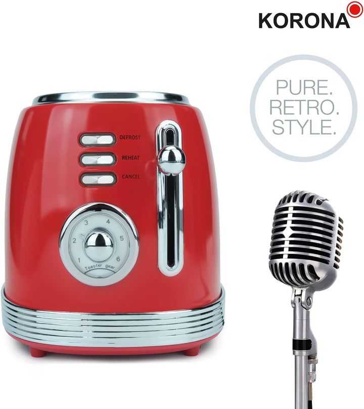 Korona 21668 Toaster | 2 Scheiben | Retro Design | Rot | 6 Bräunungsstufen | Retro | Auftauen, Röste