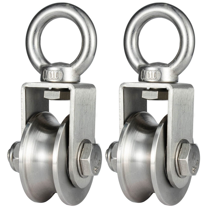 2 Stück Umlenkrolle Edelstahl für Stahlseil, Seilrolle mit 2 Kugellager, Tragkraft 500kg 48mm_2 Stüc