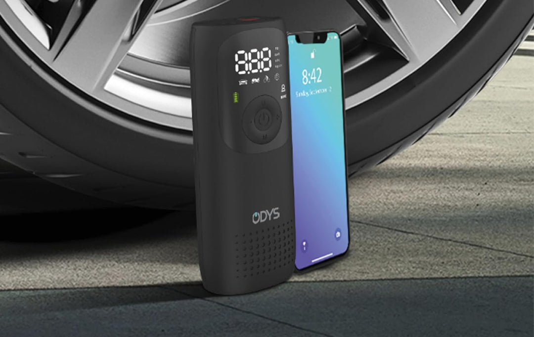 Odys FlexPump akkubetriebener tragbarer elektrischer Luftkompressor Luftpumpe für Auto, Motorrad, Sc