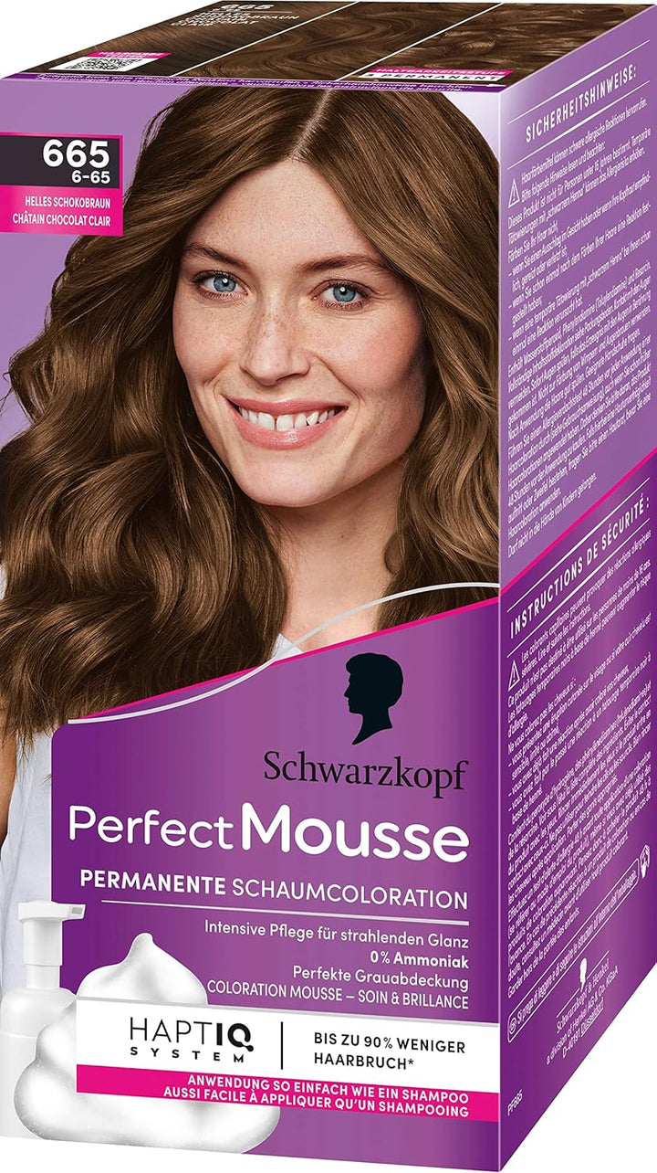 Schwarzkopf Perfect Mousse Permanente Schaumcoloration 665/6-65 Helles Schokobraun (93 ml), Haarfarb
