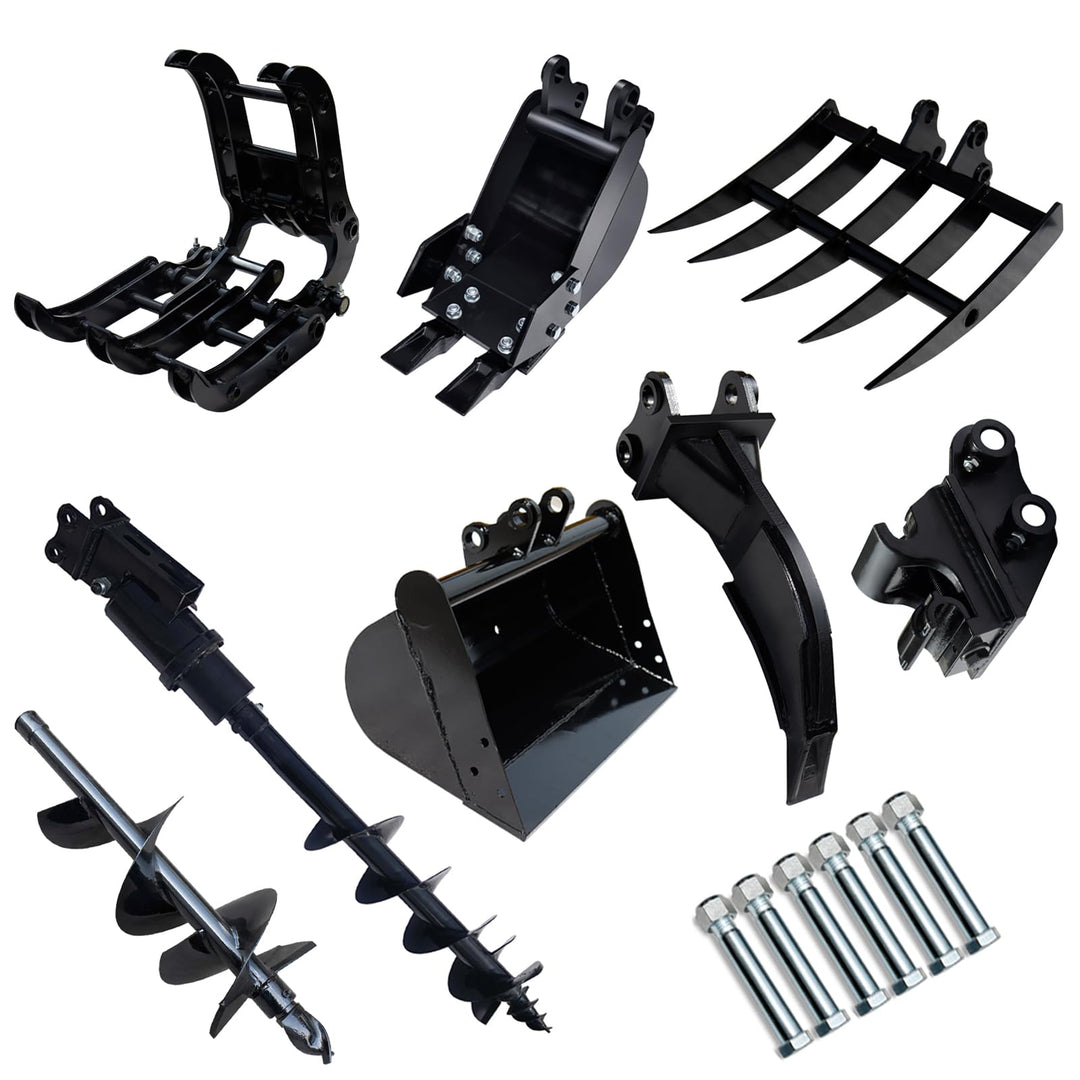 Minibagger Anbaugeräte Set 8-in-1 für 25mm Bolzen Schnellwechsler | 8-in-1 Löffelpaket aus Mangansta