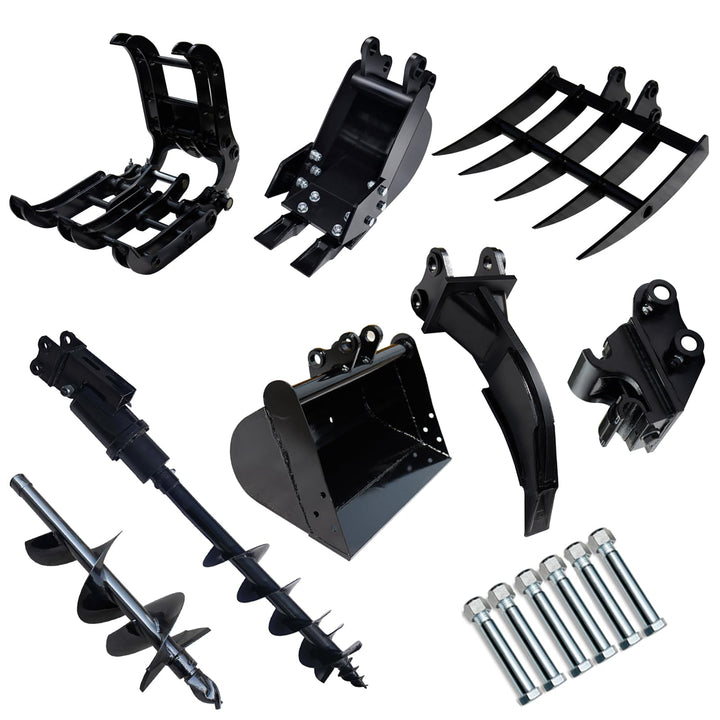 Minibagger Anbaugeräte Set 8-in-1 für 25mm Bolzen Schnellwechsler | 8-in-1 Löffelpaket aus Mangansta