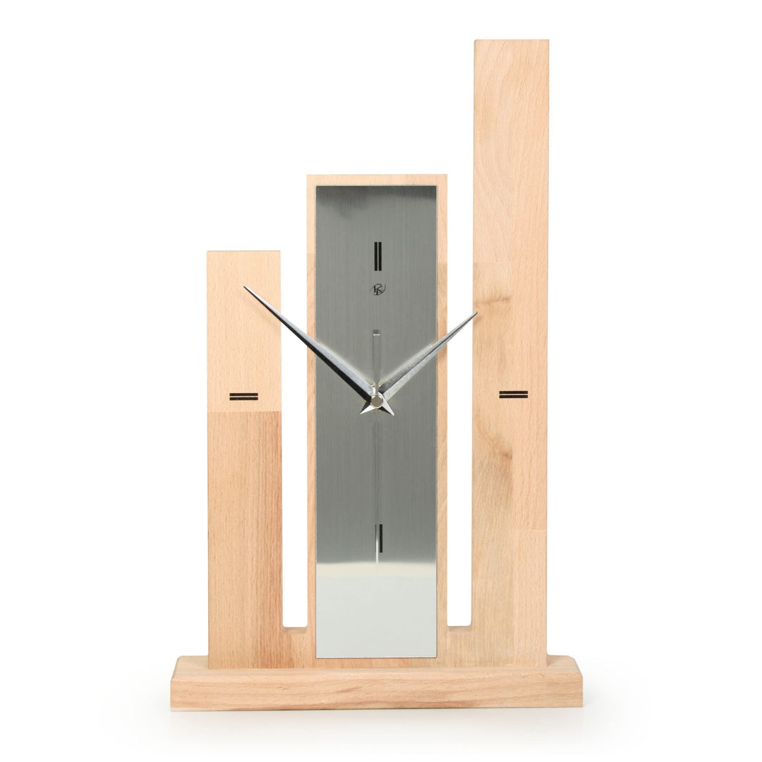Kreative Feder Designer-STANDUHR „Stairs“ aus Massivholz – analoge TISCHUHR ohne Tickgeräusche (leis