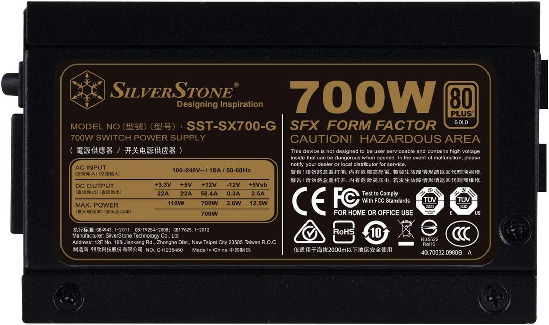 SilverStone Technology SST-SX700-G v 1.1 - SFX Serie 700W 80 Plus Gold flüsterleises PC-Netzteil mit