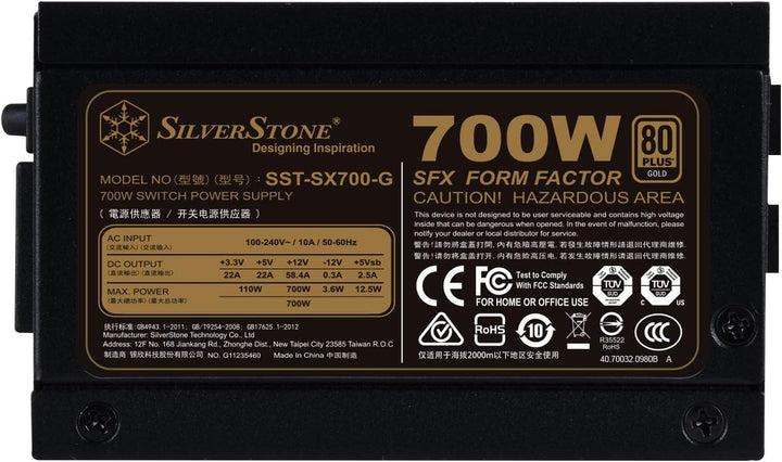 SilverStone Technology SST-SX700-G v 1.1 - SFX Serie 700W 80 Plus Gold flüsterleises PC-Netzteil mit