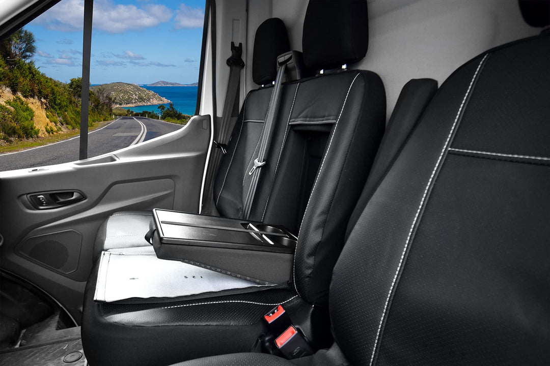 Sitzbezüge perforierte Kunstleder Passgenaue geeignet für Ford Transit ab 2014 / -20 3-Sitzer Schwar