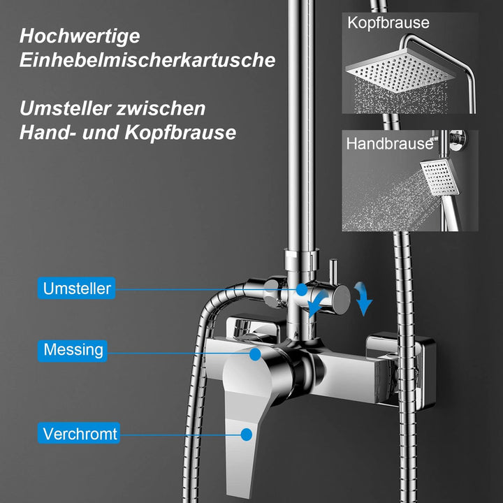 Duschset mit Armatur, Duschsystem mit Einhebelmischer Duscharmatur,Verstellbare Duschstange und Ecki