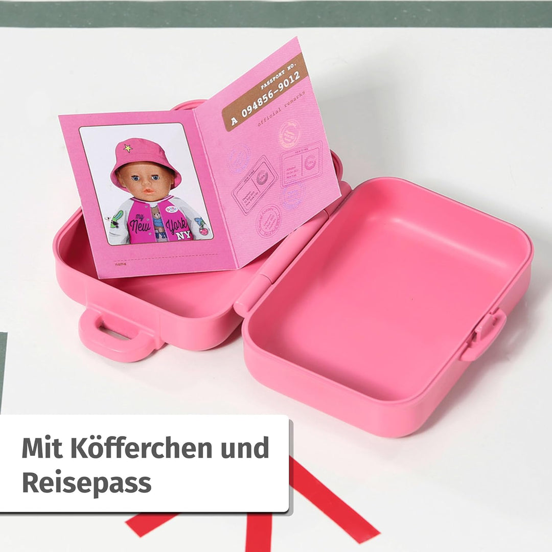 BABY born Deluxe Reiseoutfit mit Puppenkleid, Hut, Schuhen, Reisepass und Koffer für 43cm Puppen, 83