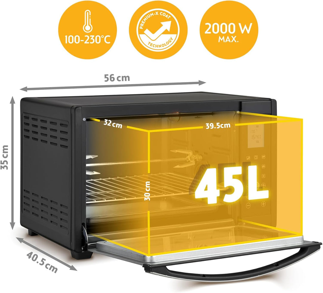 TZS First Austria Minibackofen, 45L, 2000 Watt, Digitalanzeige, kompakter Elektroofen für den Tischg
