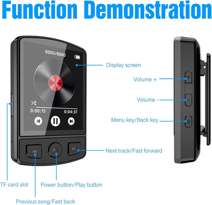 Mp3 Player Bluetooth 5.0, 32 Gb Mini Musik Player Mit Clip, 1,8 Zoll Tft Farbbildschirm, Video, Spra