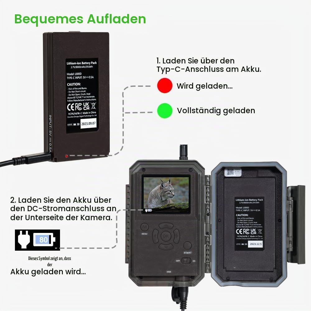 GardePro L800D Wiederaufladbarer 8000-mAh-Lithium-Akku für GardePro E6P, E6PMB, E8P, E8PMB, E8PWF, X