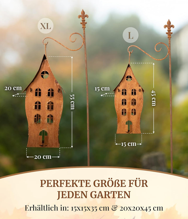 Hexenhaus mit 3 Etagen hängend (15x15x45cm) – wasserfest – Vogelhaus aus Metall im Rostdesign – mit