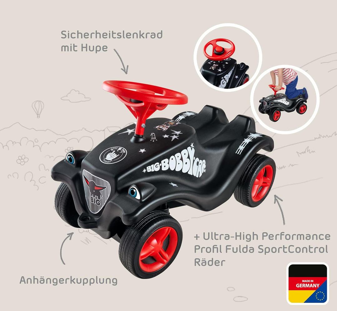 Big Bobby Car Classic Little Rocker - Rutschauto im dunklen Rock n‘ Roll-Design mit Breiten, extra l