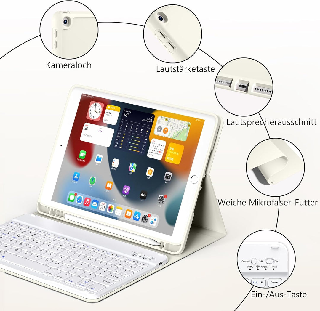 Tastatur Hülle für iPad 9./ 8./ 7. Generation (2021/2020/2019) mit Stifthalter, Soft TPU Schutzhülle