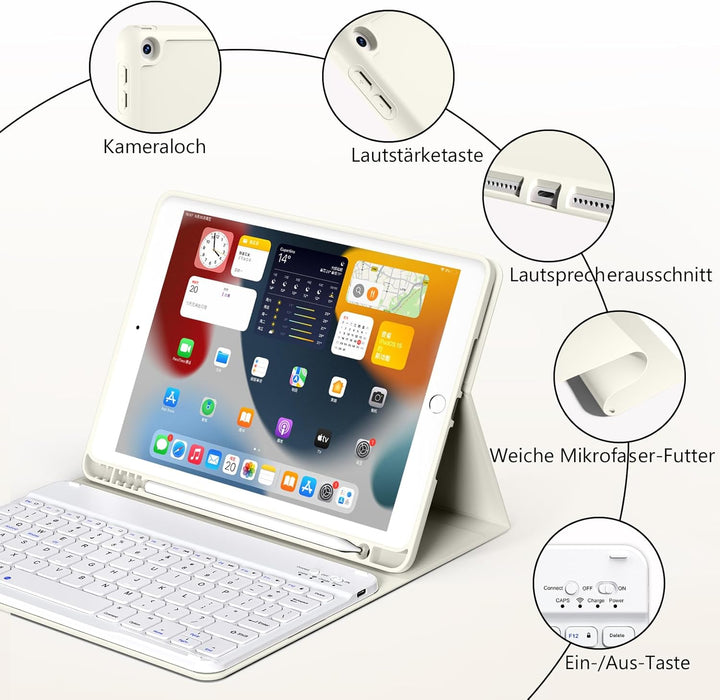 Tastatur Hülle für iPad 9./ 8./ 7. Generation (2021/2020/2019) mit Stifthalter, Soft TPU Schutzhülle