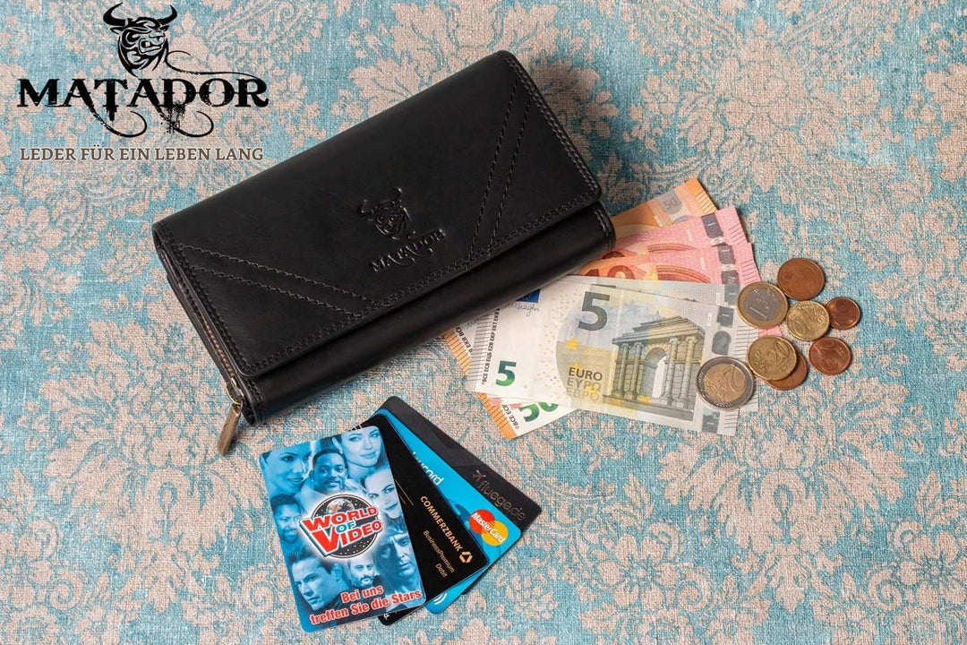 MATADOR XXL Leder Geldbeutel Geldbörse Damen Herren Gross Viele Fächer | Kartenetui Portemonnaie Gel