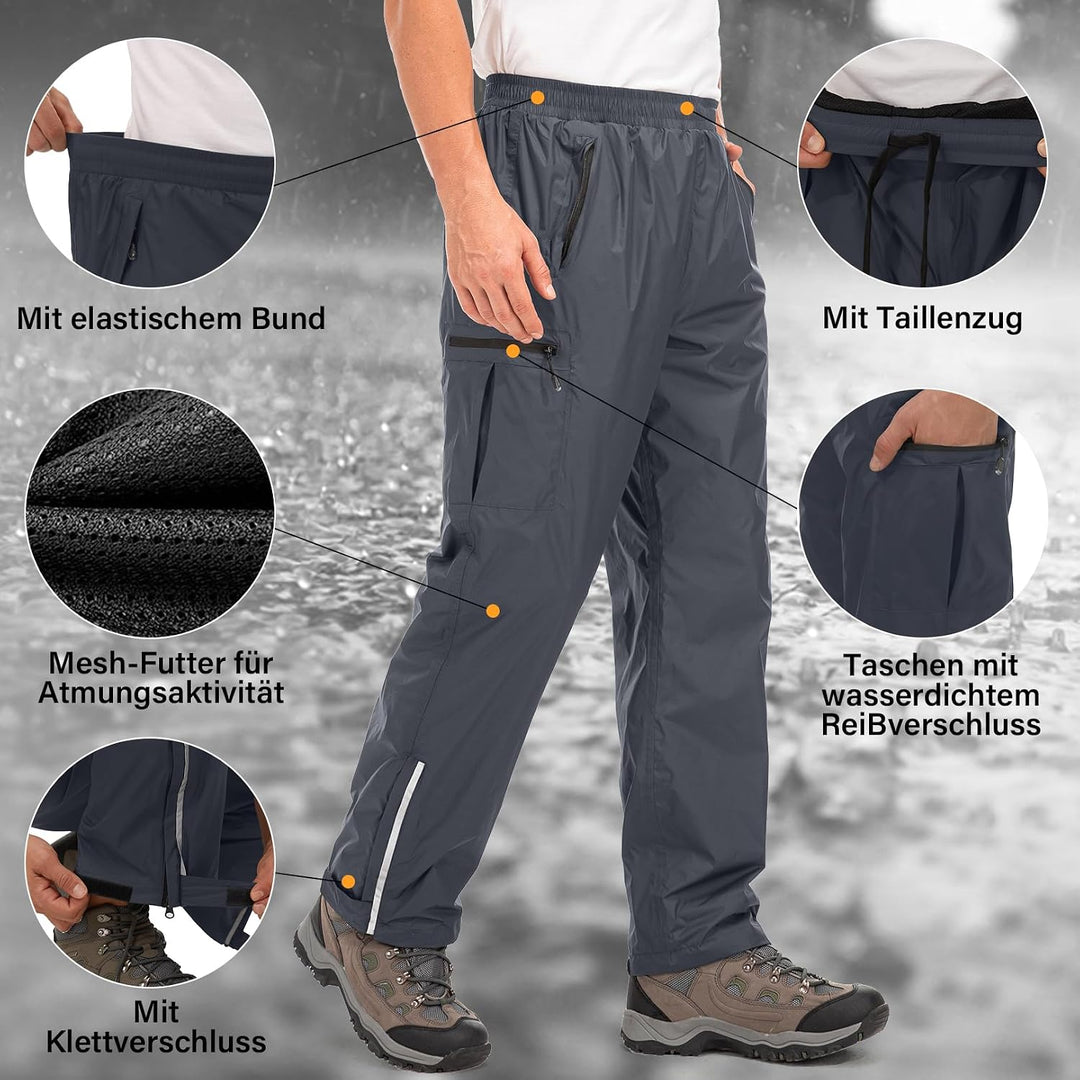 Regenhose Herren Wasserdicht Leichte Fahrrad Winddicht Reflektierende Outdoorhose zum Wandern Campin