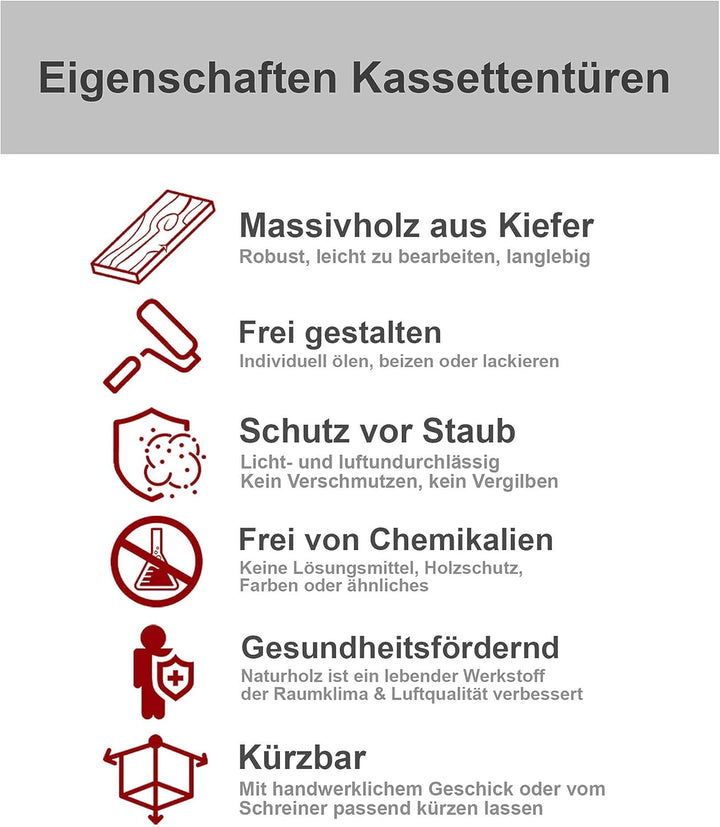 Kassettentür Schranktür Holz RUSTIKAL | 39,5 x 49,4 cm unbehandelte Holztür aus Kiefernholz im Kolon