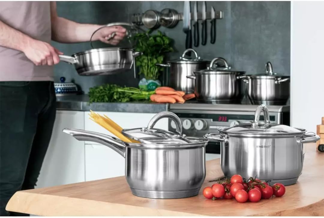 6-teilig Topfset mit Deckel Induktion Topf Glasdeckel (Silber, Model 2) Ø18,20,24cm, Ø18,20,24c