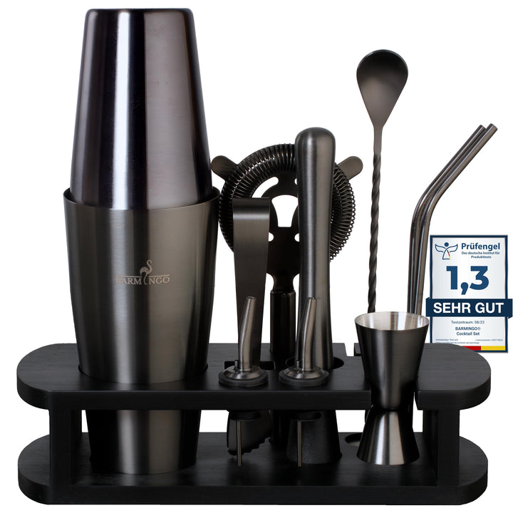 Edelstahl Cocktail Set 11tlg – 825ml Boston Cocktail Shaker Set mit Ständer und Bar Zubehör, Cocktai