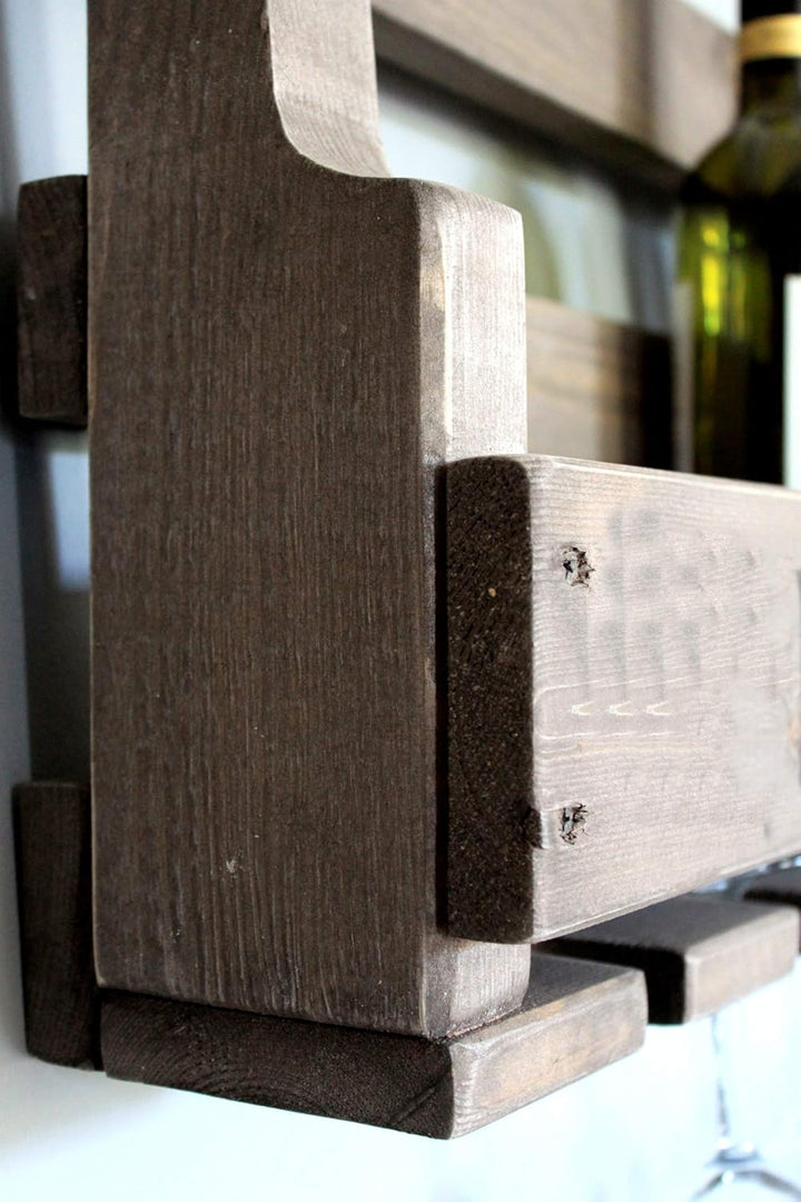Dekorie Weinregal aus Holz für die Wand - mit Gläserhalter - Braun - fertig montiert - Regal für Wei