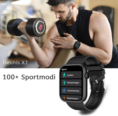 Deunis X7 Smartwatch mit Telefonfunktion 1,85 Zoll Damen Herren, Fitness Tracker, Schlafmonitor, Sch