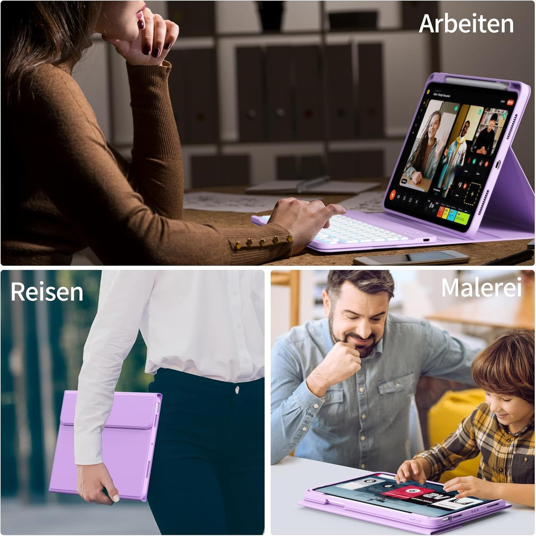 Hülle mit Tastatur für iPad A16 2025 / iPad 10. Generation 2022, RGB Bluetooth Magnetische Tastatur,