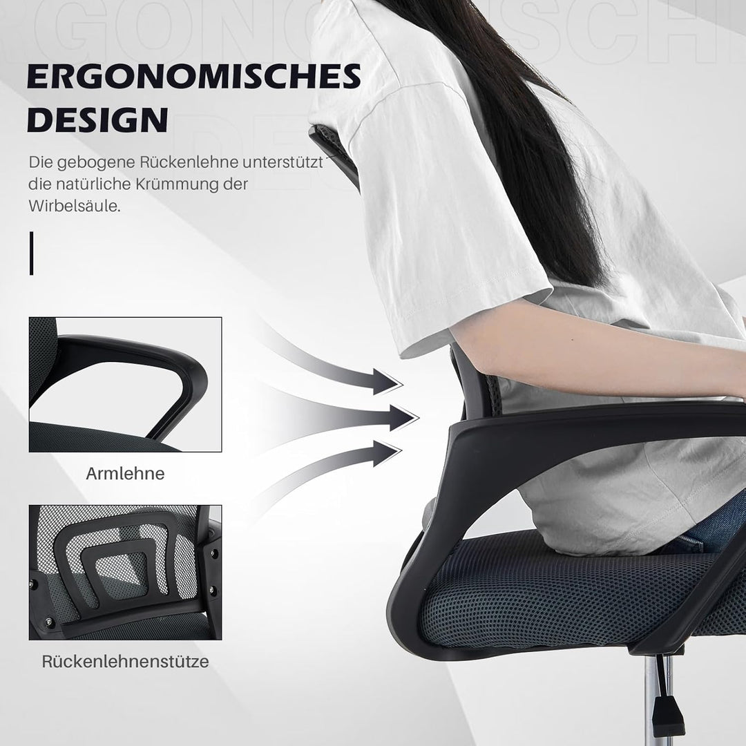 TUKAILAI Bürostuhl Ergonomisch, Schreibtischstuhl aus Netzstoff, Chefsessel mit Lendenwirbelstütze,
