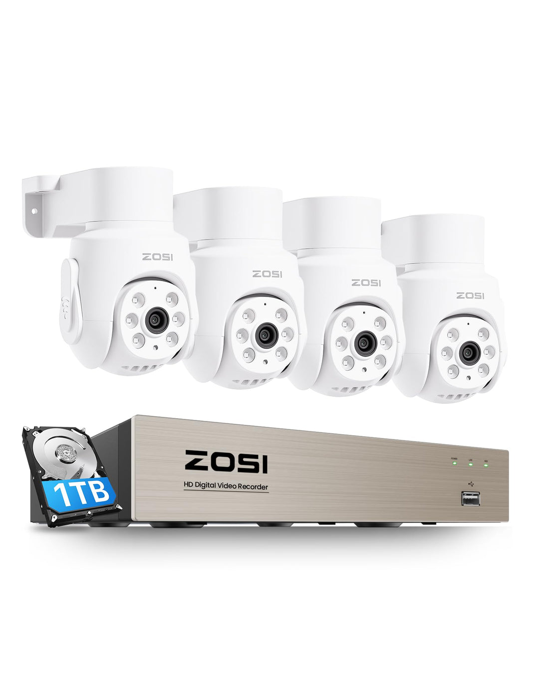 ZOSI Kabelgebunden 2MP PTZ Überwachungskamera Aussen Set mit Audio, 8CH 5MP 1TB DVR, KI Personen-/Au